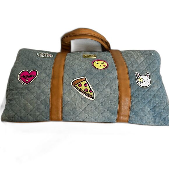 Luv Betsey by Betsey Johnson Duffle Bag Denim w/ Kitsch Patches - Picture 2 of 9